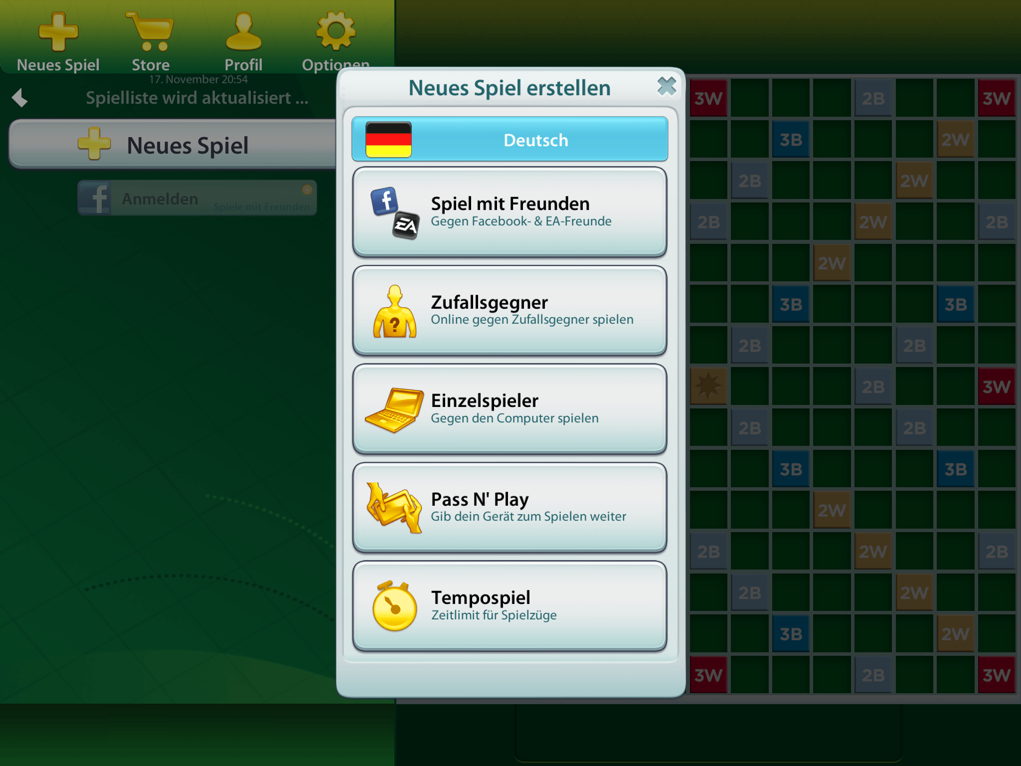 Scrabble App Spiel Starten